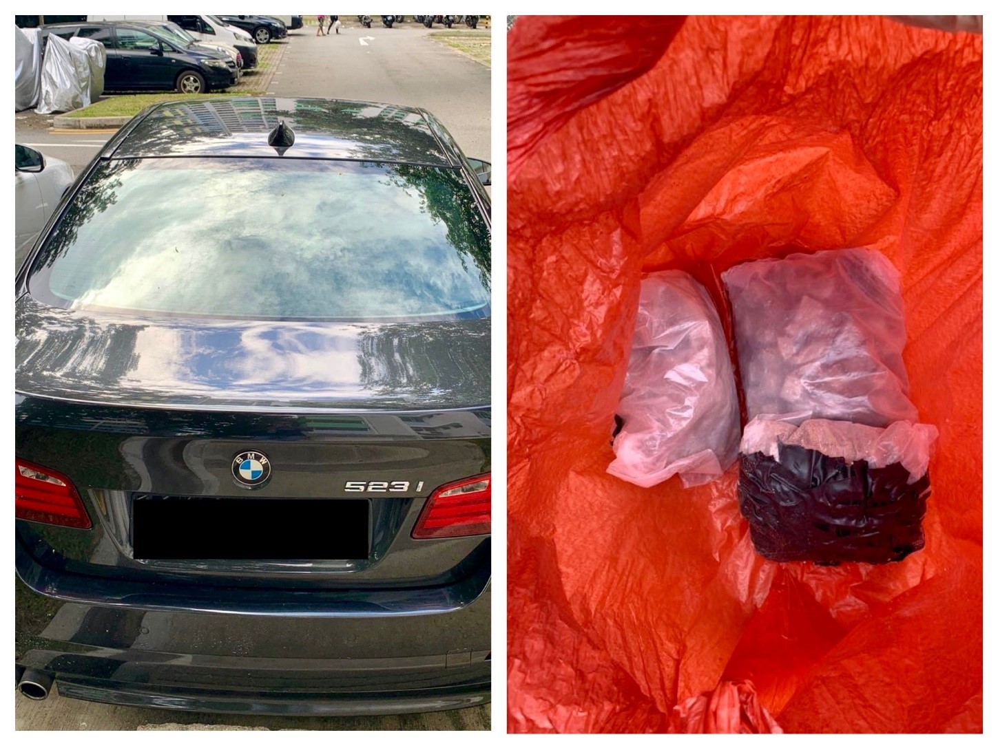 Photos 3 and 4 (CNB) – Three bundles containing about 1,500g of heroin seized from a 30-year-old male’s vehicle in the vicinity of Boon Lay Drive on 8 September 2020